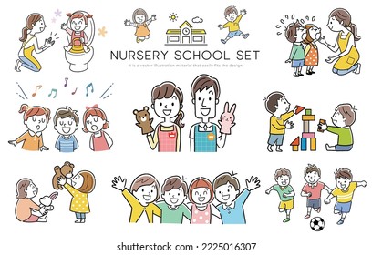 Vector illustration material: kindergarten, nursery school, person set