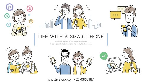 Vector illustration material: Life with smartphone, set