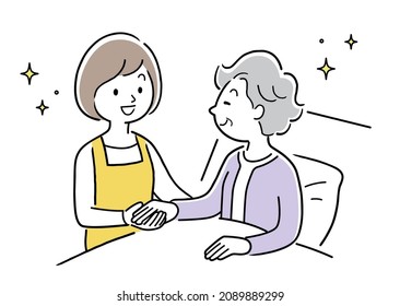 Vector Illustration Material: Long-term care, senior women and long-term care staff