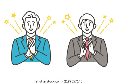 Vector illustration material of a male business person applauding with a smile