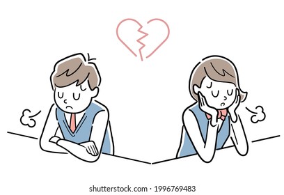 Vector Illustration Material: Male and female students with broken heart