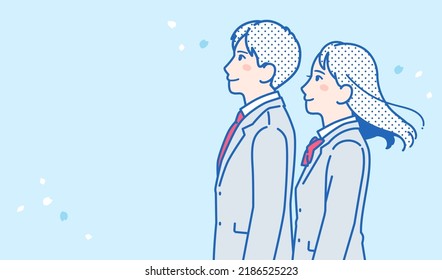 Vector illustration material of male and female students looking at the future