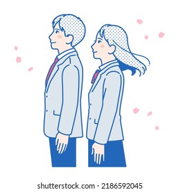 
Vector illustration material of male and female students looking at the future