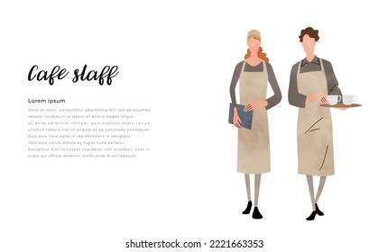 Vector illustration material: Male and female staff working in a cafe