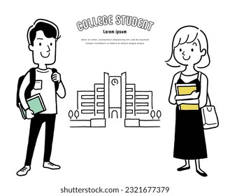 Vector illustration material: male and female college students, male and female college students