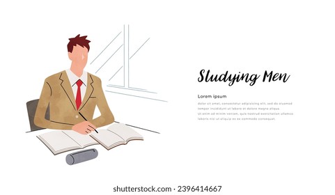 Vector illustration material: male student taking class