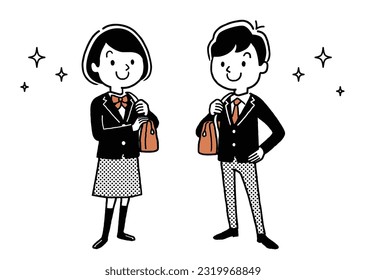 Vector illustration material: male students and female students