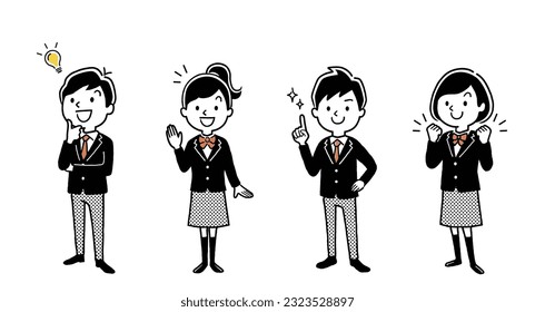 Vector illustration material: male students and female students, person set