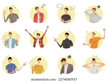 Vector illustration material: man expressing emotions, person icon set