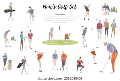 Vector illustration material: man playing golf, person set