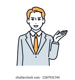 Vector illustration material of a man in a suit guiding
