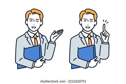 Material de ilustración vectorial de un hombre con traje que guía con una sonrisa