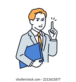 Vector illustration material of a man in a suit explaining the point