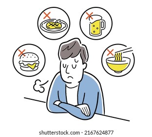 Vector Illustration Material: A man who puts up with a meal while on a diet