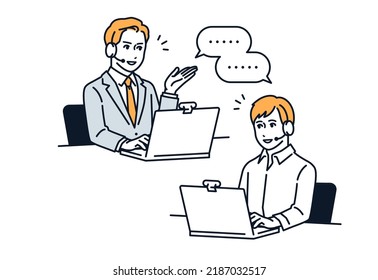 Vector illustration material of a man who consults online on a PC