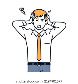 Vector illustration material of a man who is worried about holding his head