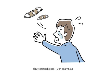 Vector illustration material: A man who is sad because his money is flying away