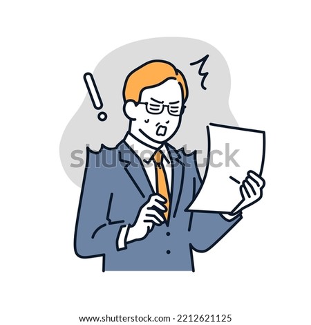 Vector illustration material of a manager who turns pale looking at the paper