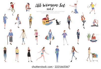 Vector illustration material: many women, people set