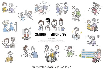 Vector illustration material: Vector illustration material: Medical-related senior person set