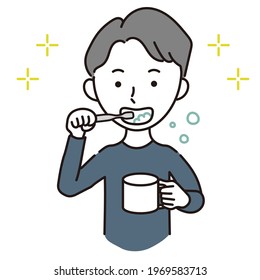 Material de ilustración vectorial para hombres cepillando sus dientes

