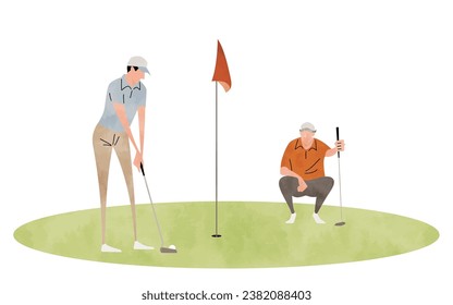 Vector illustration material: Men playing golf