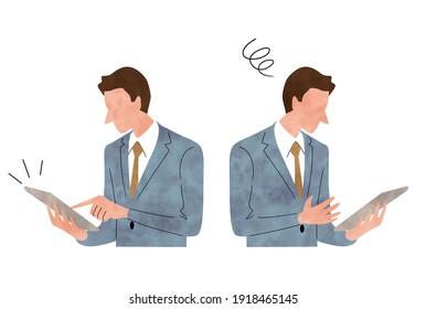 Vector illustration material: Men using tablets, business scene