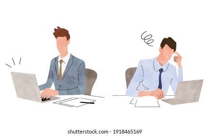 Vector illustration material: Men using laptops, business scene