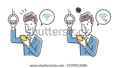Vector Illustration Material: Men who care about Wi-Fi spots