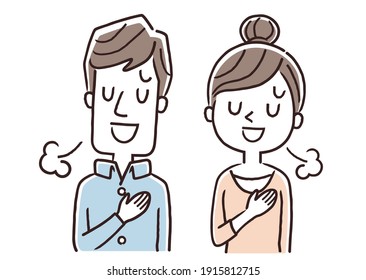 Vector illustration material: Men and women who feel at ease, couples