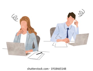 Vector illustration material: Men and women using laptops, business scene