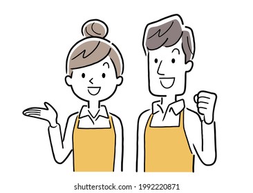 Vector Illustration Material: Men and Women Working in Aprons