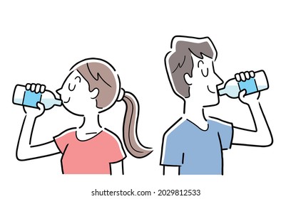 Vector Illustration Material: Men and Women Rehydrating After Exercise