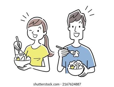 Vector Illustration Material: Men and women eating healthy meals