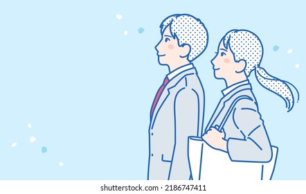 
Vector illustration material of men and women in sideways suits and cherry blossoms