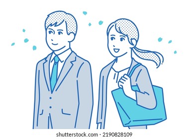 Vector illustration material of men and women in suits looking at the future