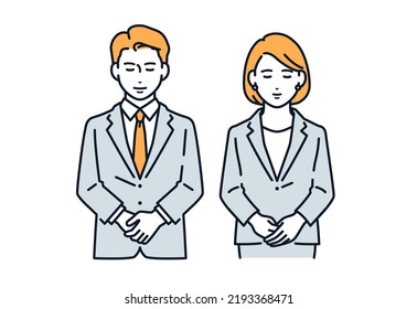 Vector illustration material of men and women in suits bowing