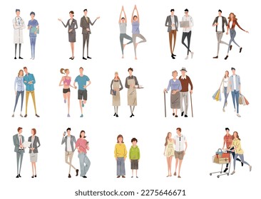 Vector illustration material: men and women, pair, lifestyle, person set