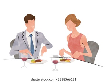 Material de ilustración del vector: hombres y mujeres que comen, parejas