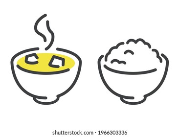 Vector illustration material: Miso soup and rice