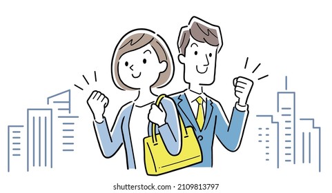 Vector Illustration Material: Motivational Young Women and Young Men, Business Persons