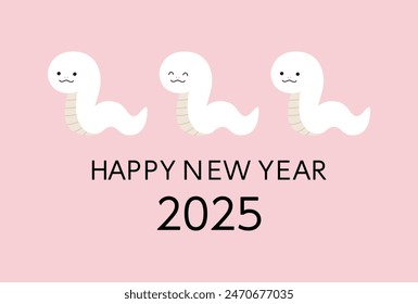 Vector illustration material for New Year's card for 2025, the Year of the Snake. White snake, simple, stylish, cute.