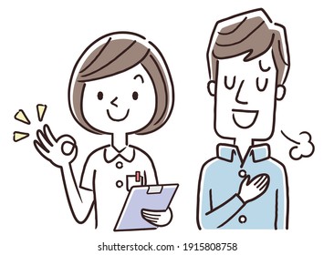 Vector Illustration Material: Nurse woman and reassuring man