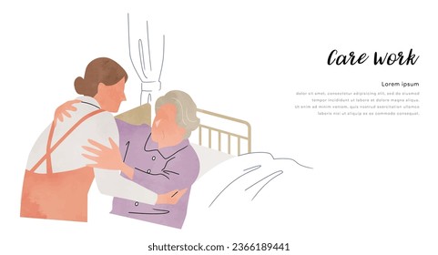 Vector illustration material: Nursing care, nursing staff providing assistance