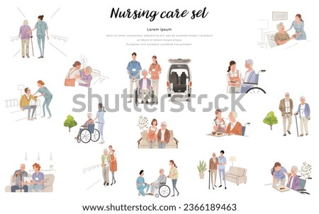 Vector illustration material: Nursing care, work, people set