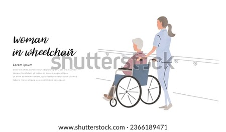 Vector illustration material: Nursing care, pushing a wheelchair