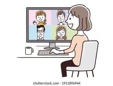 Vector Illustration Material: Online Meeting, Web Conferencing, Remote, Telework, Image