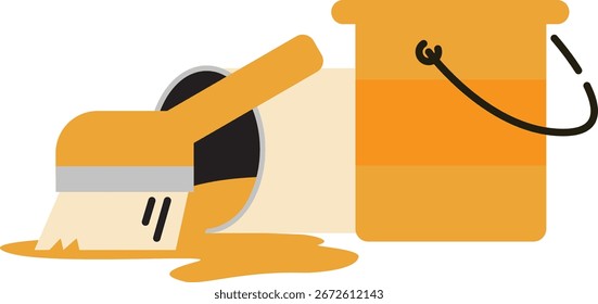 Material de Ilustración vectorial de una lata de pintura y pincel