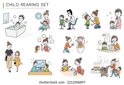 Vector illustration material: parenting, childcare, person set