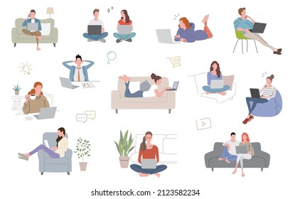 Vector illustration material: People set using a laptop